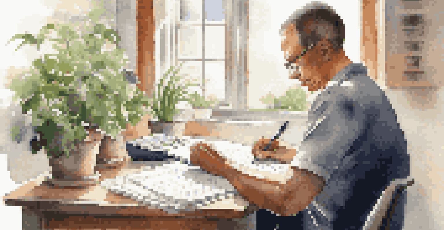 A person writing a budget plan at a desk with a calculator and notepad, surrounded by a bright and organized workspace.