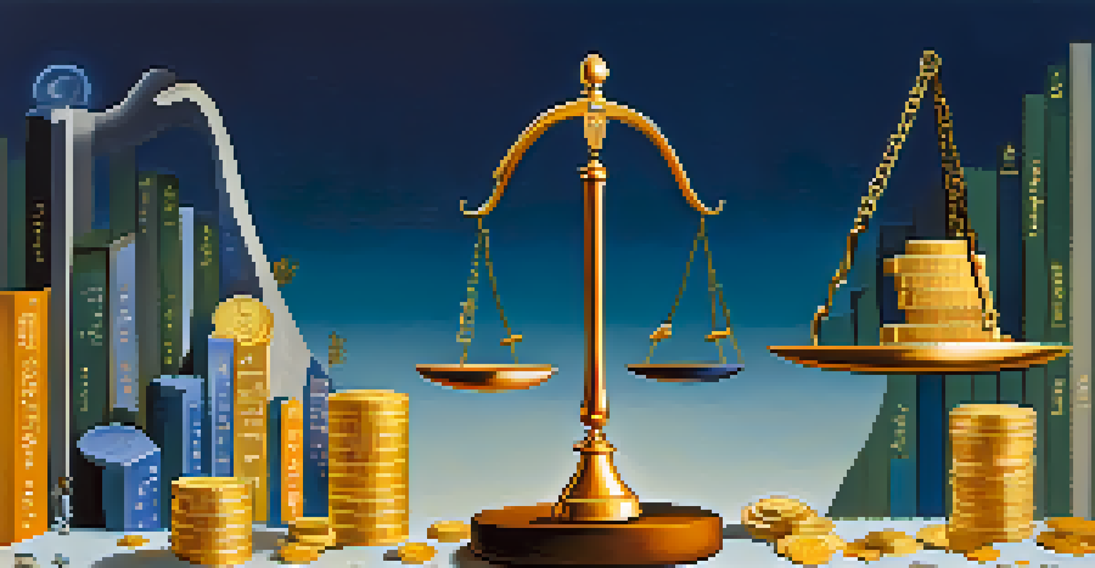 An abstract image depicting a balancing scale with symbols of financial stability and risk.