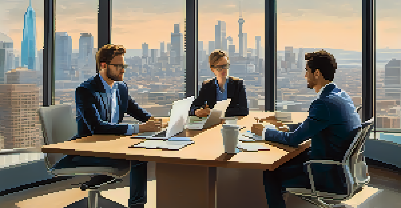 An investor and a startup founder engaged in a discussion over a business plan in a modern conference room with a city view.