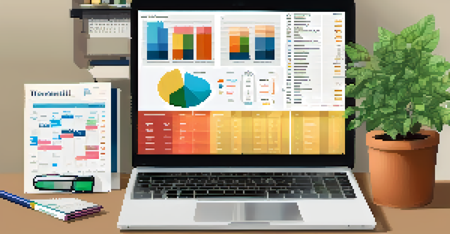 A tidy desk with a budget plan, colorful charts, and a laptop, illustrating the importance of managing financial and philanthropic goals.
