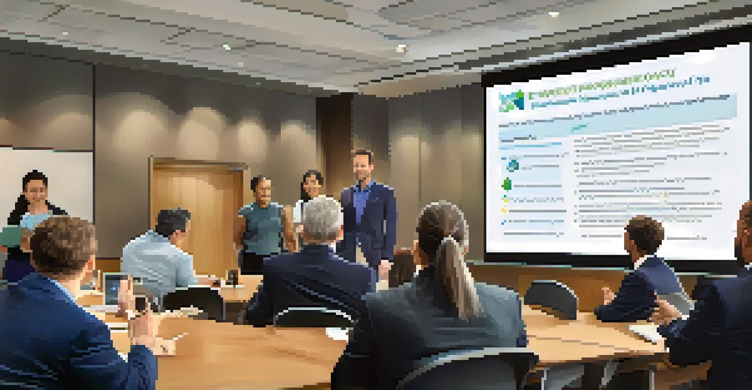 A financial coach presenting a workshop to a diverse audience in a conference room.