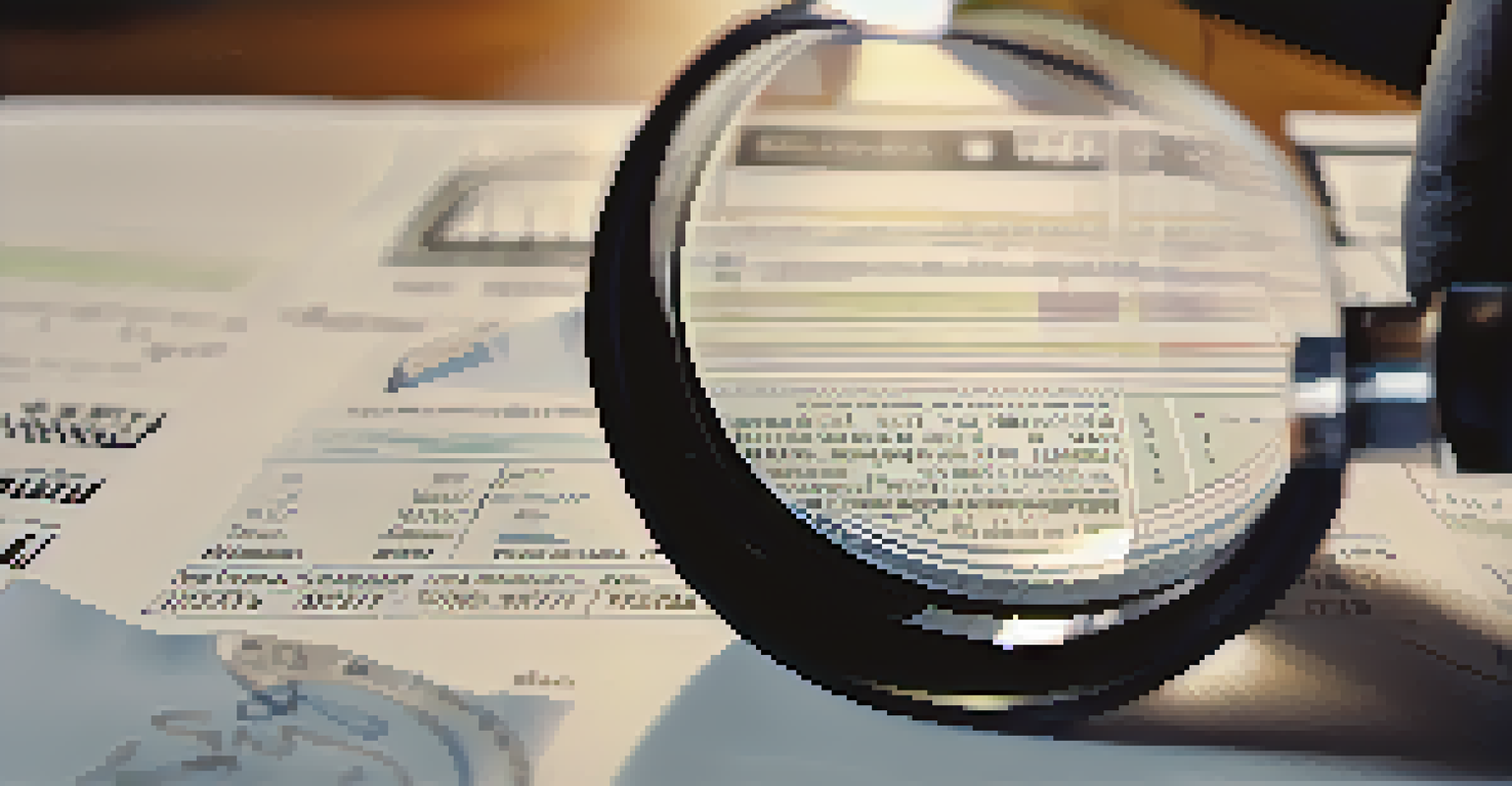 A close-up of a hand using a magnifying glass on a balance sheet, emphasizing key figures.