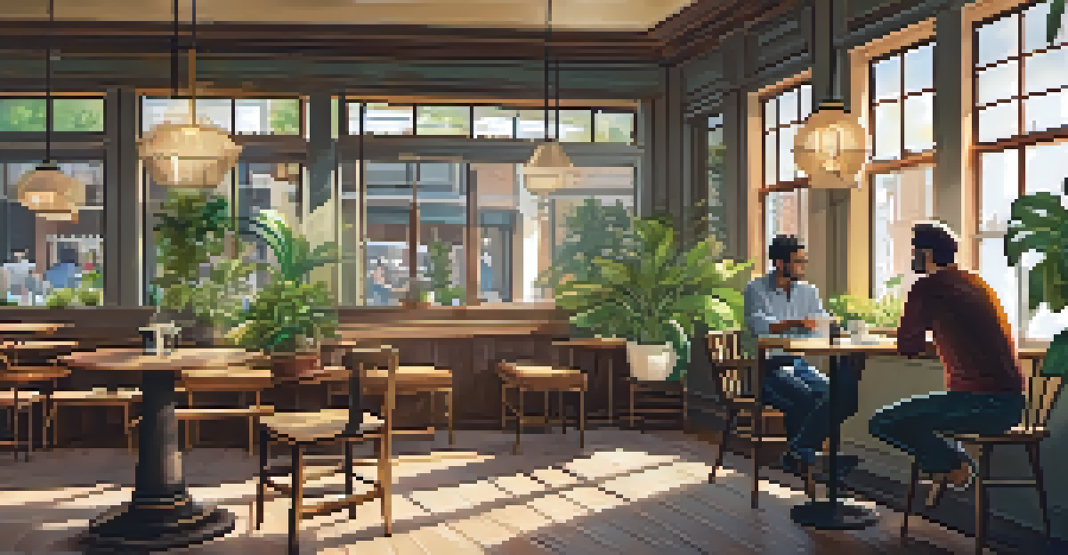 Two individuals having a meaningful conversation in a cozy coffee shop, discussing career goals and mentorship.