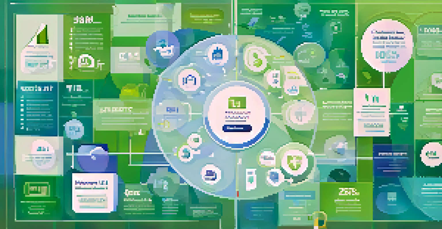 An infographic showcasing financial ratios with icons for various sectors and a modern design in blue and green colors.