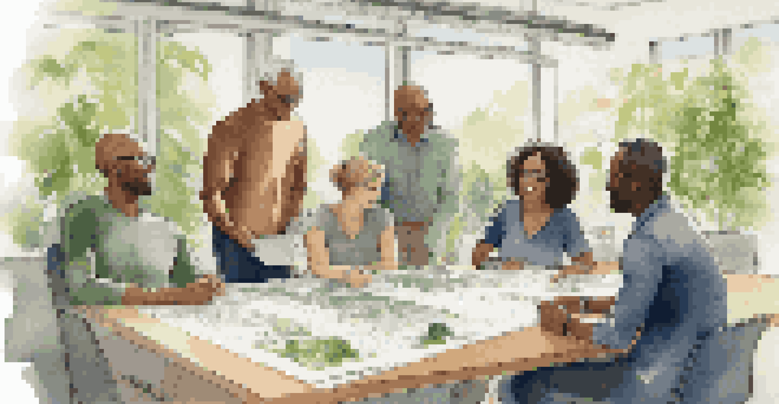 A diverse group of people discussing a renewable energy project, illustrating community engagement and collaboration in sustainability.
