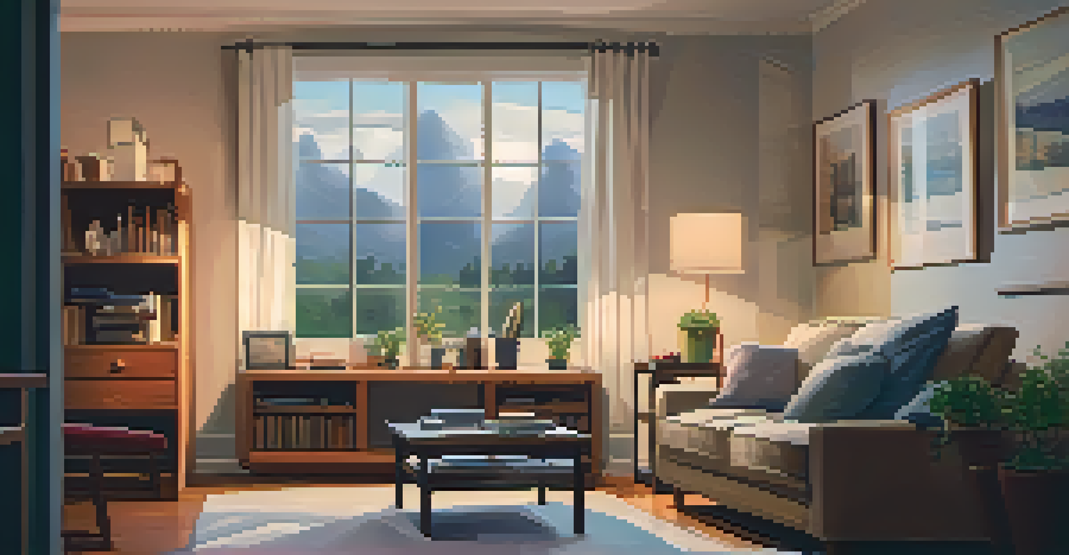 A person sitting on a cozy couch in a warm living room, reviewing financial documents, surrounded by soft cushions and ambient lighting.