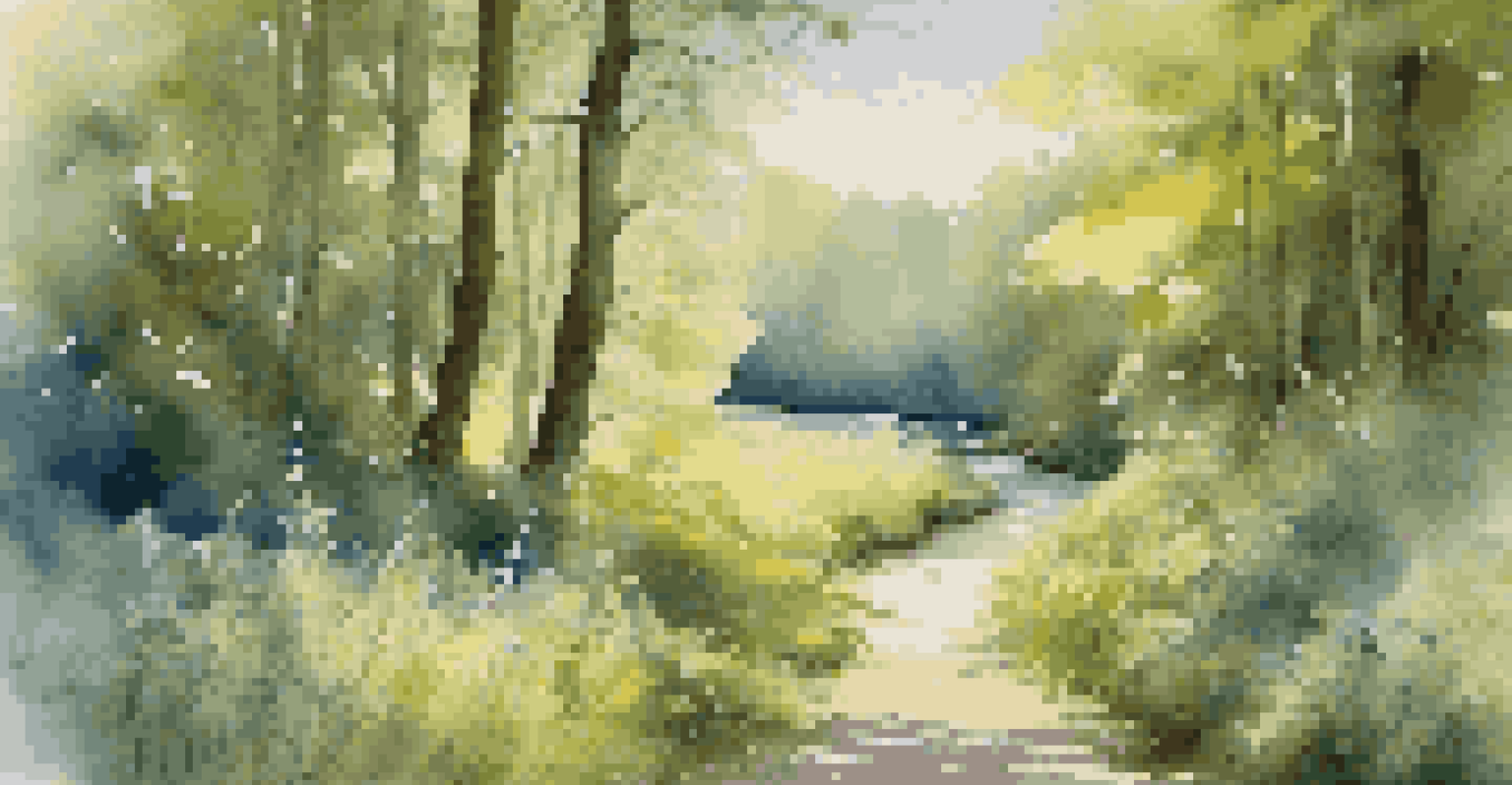 A peaceful forest path illuminated by sunlight, surrounded by greenery and wildflowers, representing clarity and transparency.