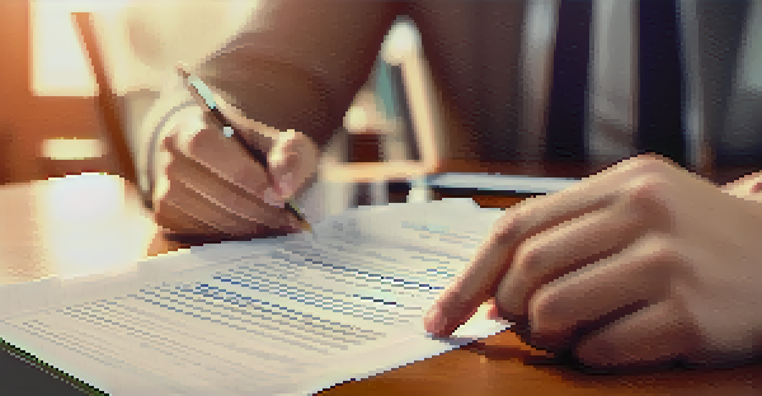Close-up of hands pointing at a financial plan document on a table, with a blurred background of a cozy office.