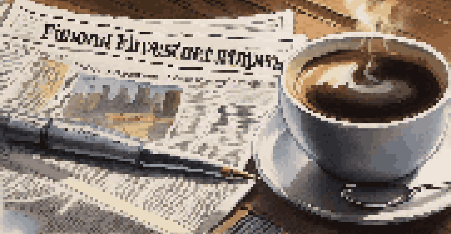 A financial newspaper with inflation headlines, a cup of coffee, and a pen on a wooden table, illuminated by morning light.