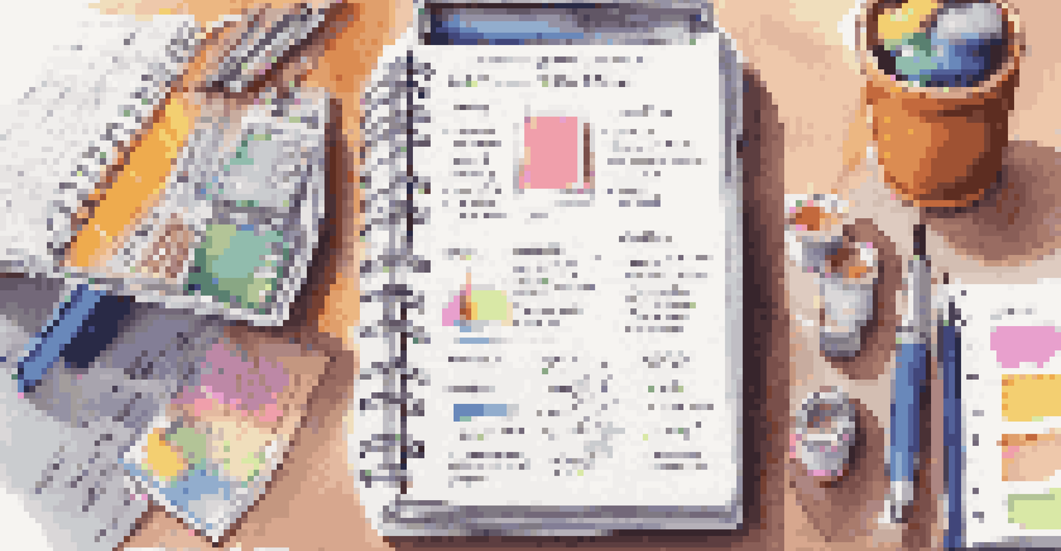 An open planner with handwritten SMART investment goals, surrounded by colorful pens and a calculator, illuminated by a desk lamp.