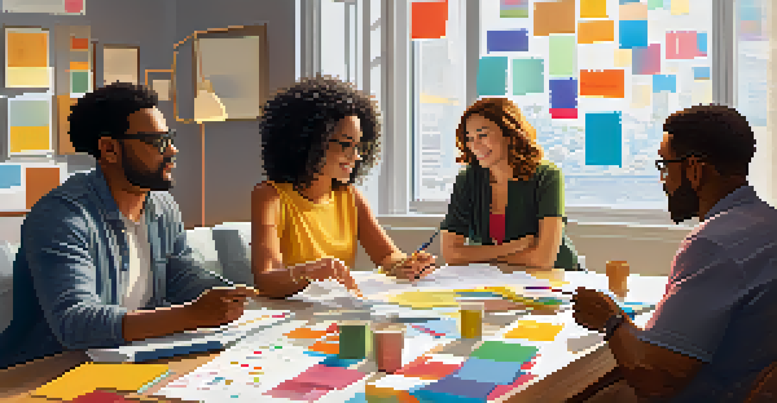 A diverse group of individuals collaborating on financial strategies in a modern living room setting.