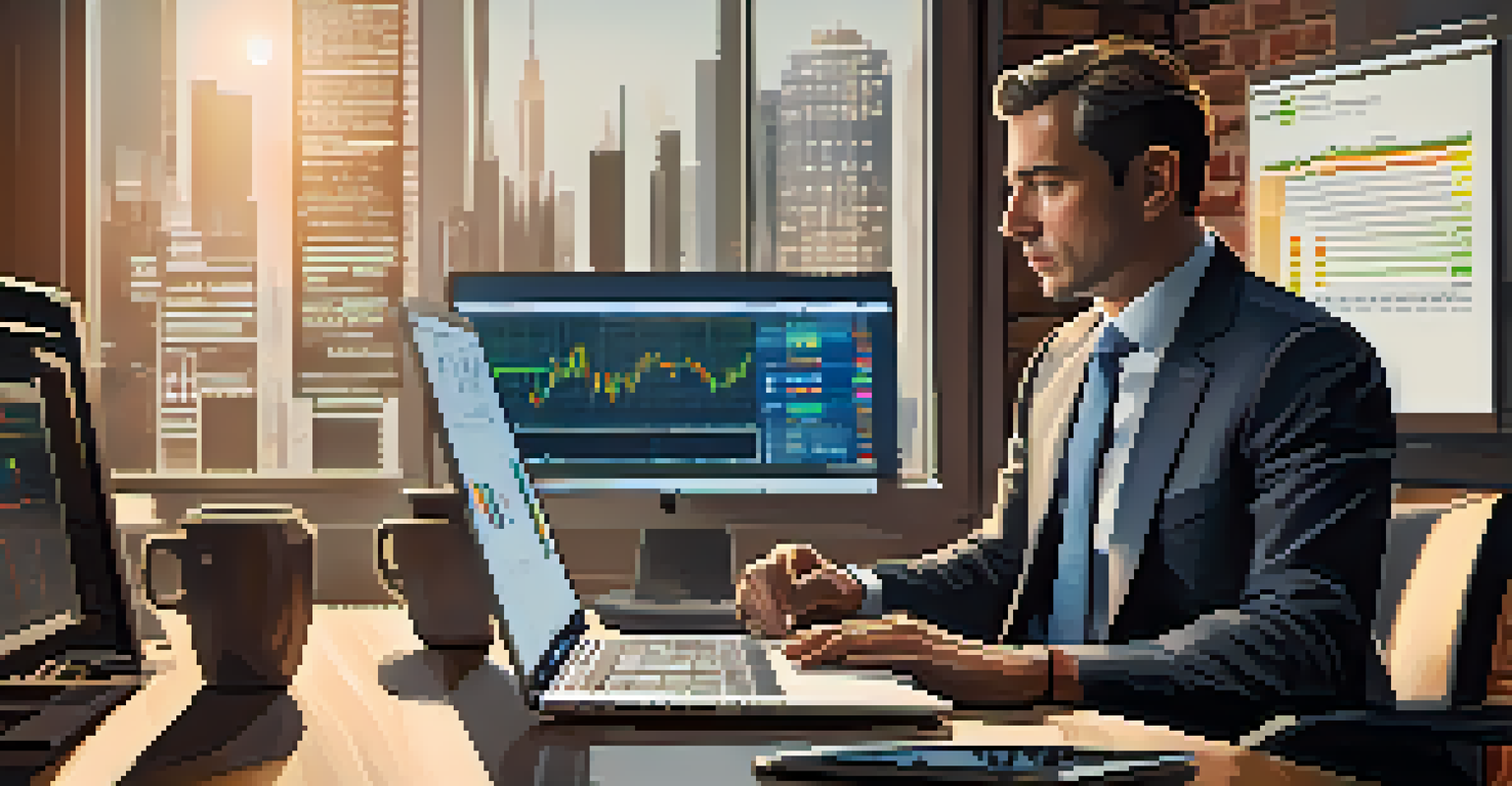 A contemplative investor analyzing market trends on a laptop in a warmly lit room, symbolizing the ethics of trading.