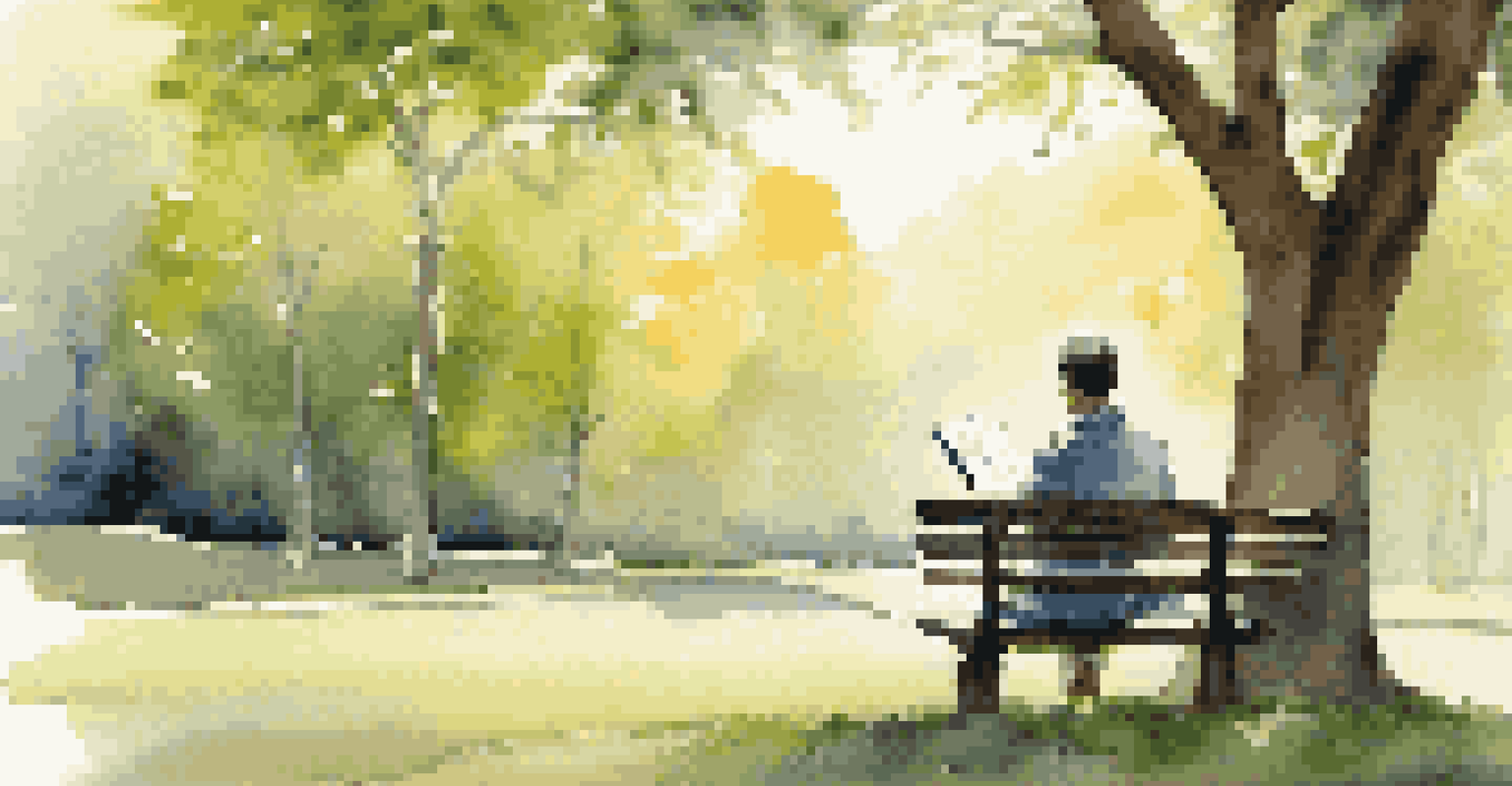 A person practicing mindfulness in a park while reviewing their financial statements, surrounded by nature.