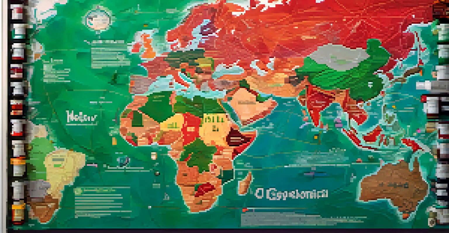 A colorful world map showing geopolitical hotspots affecting oil investments with markers and icons for oil rigs and pipelines.
