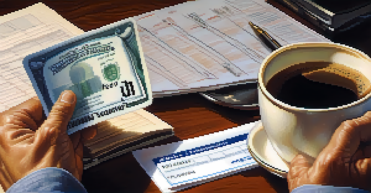 Close-up of hands holding a Social Security card, with financial documents and a calculator in the background, depicting retirement planning.