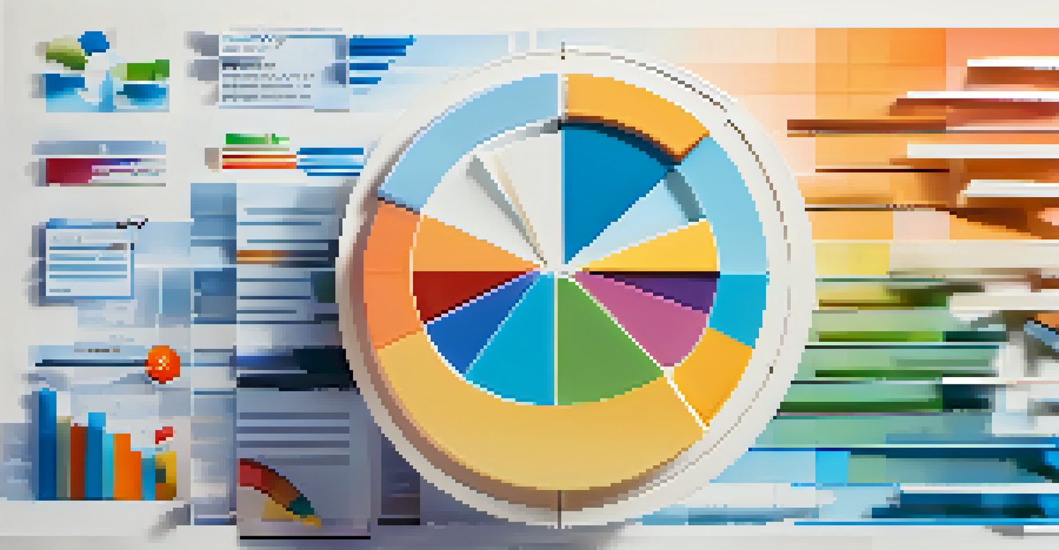 A colorful pie chart representing a diversified investment portfolio, surrounded by financial symbols on a blue and white gradient background.