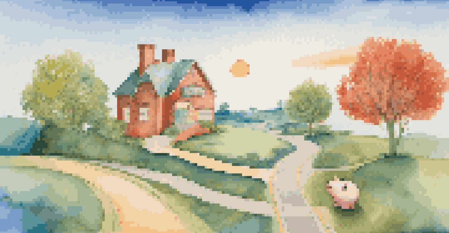 A colorful roadmap illustrating milestones like a house, travel destination, and piggy bank, symbolizing the journey to financial independence.