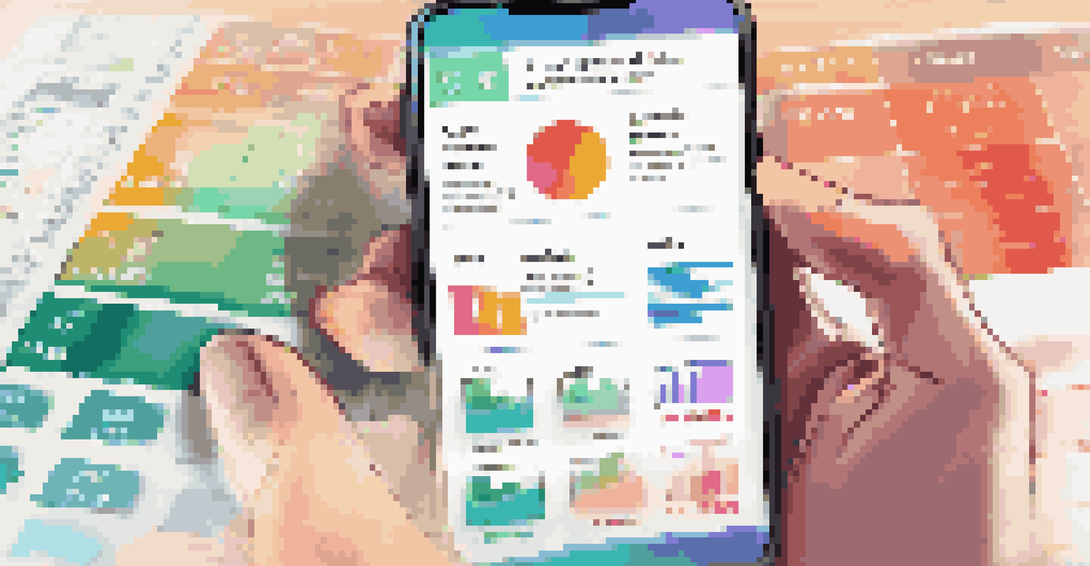 A smartphone showcasing a financial literacy app with colorful graphs and tools, representing empowerment through technology.