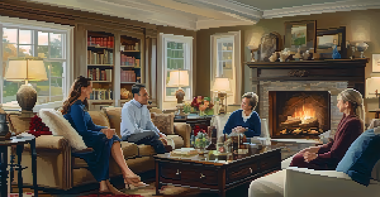 A family gathered in a cozy living room, discussing estate planning, surrounded by personal touches and a warm ambiance.