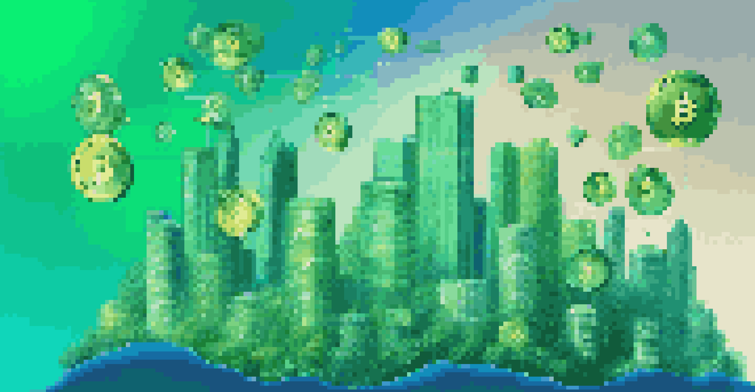 An abstract depiction of decentralized finance with floating icons against a gradient background.