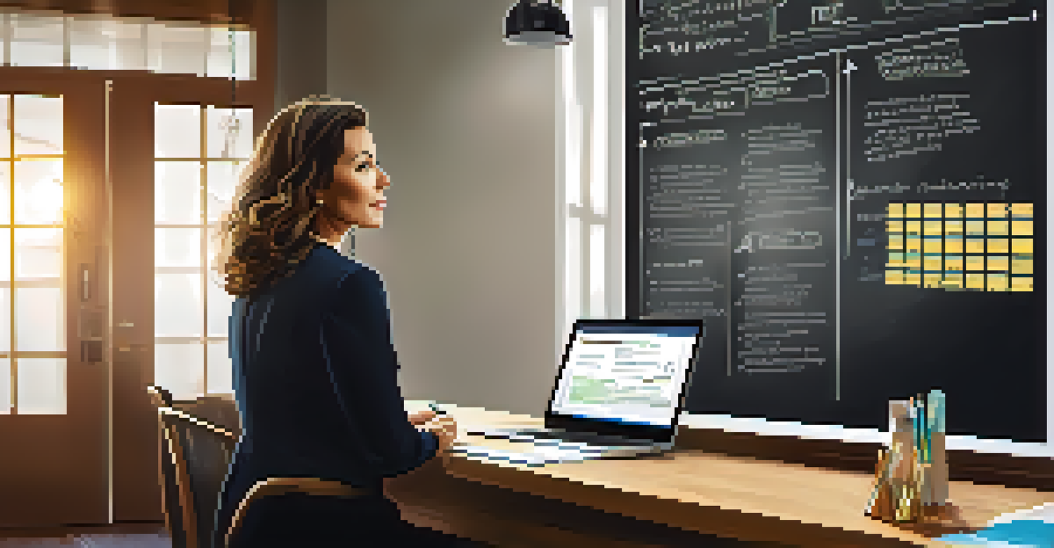 A business owner reflecting on financial goals and forecasts on a whiteboard.
