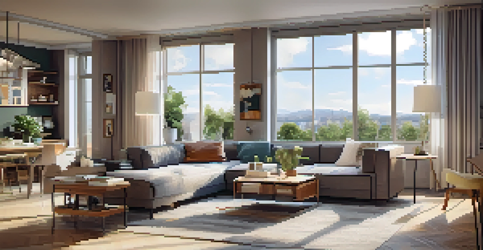 A stylish apartment interior with modern furniture and natural light.