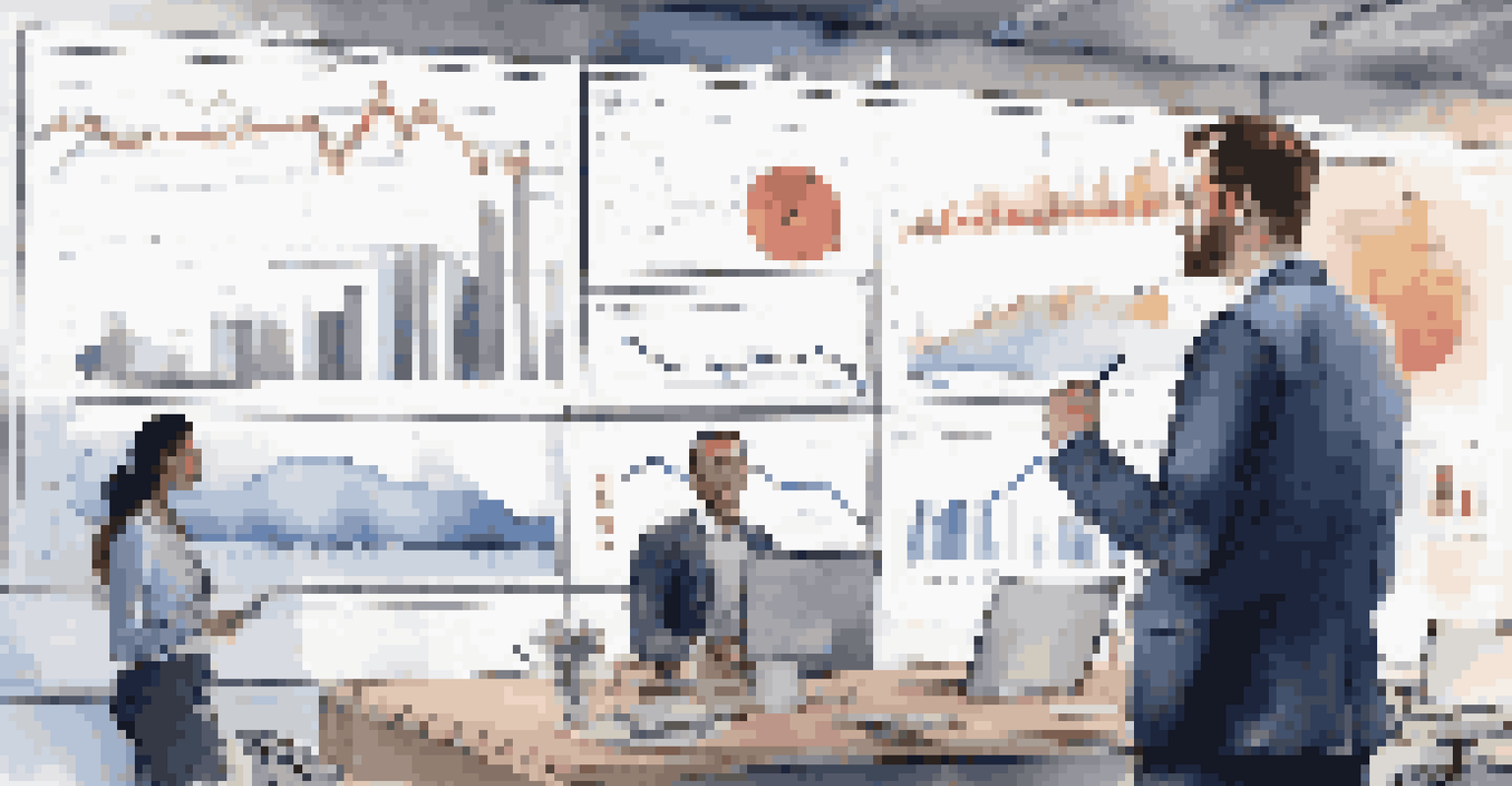An entrepreneur presenting financial graphs and market trends in a contemporary office to colleagues.