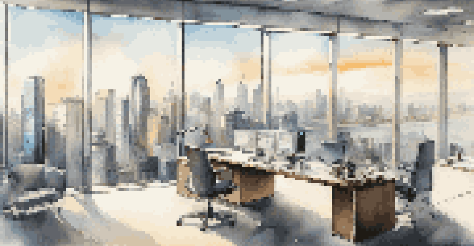 A modern office with a city skyline view, representing global investments.