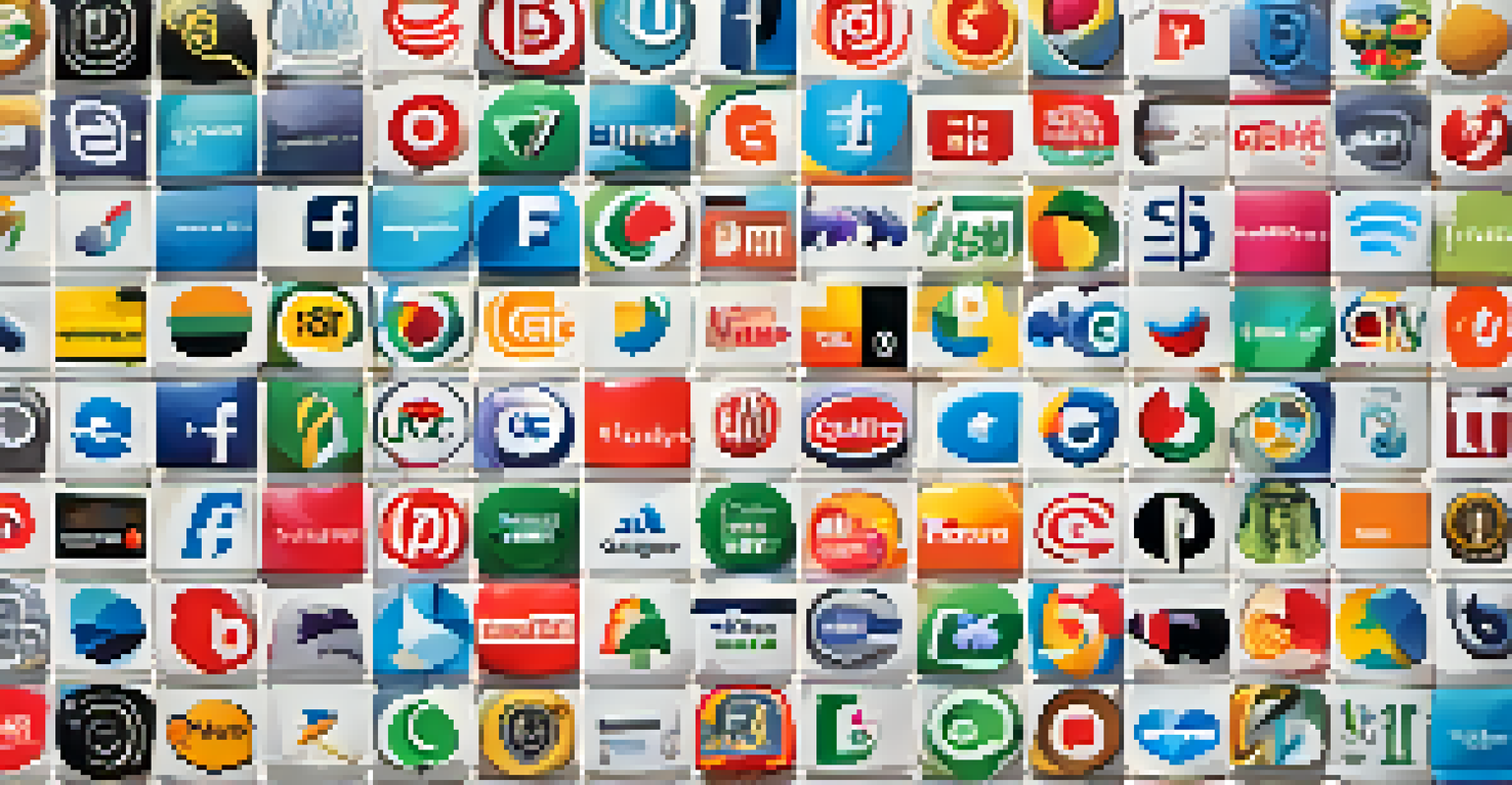 A colorful mosaic of budgeting app logos on a white background, showcasing their vibrant designs.