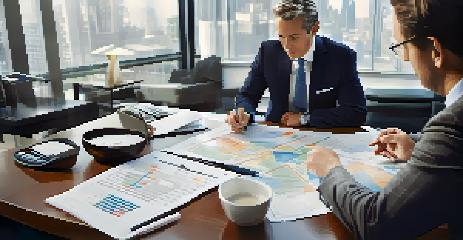 A financial advisor explaining annuities to a client, with charts and documents on a desk in a well-lit office.