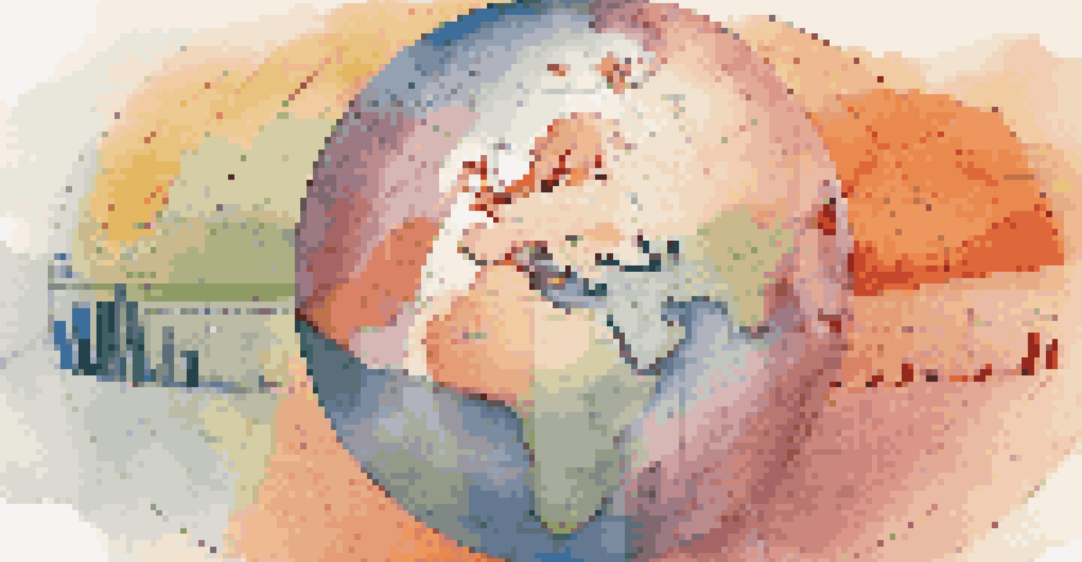 Abstract representation of monetary policy with colorful graphs and a globe showcasing global currencies.