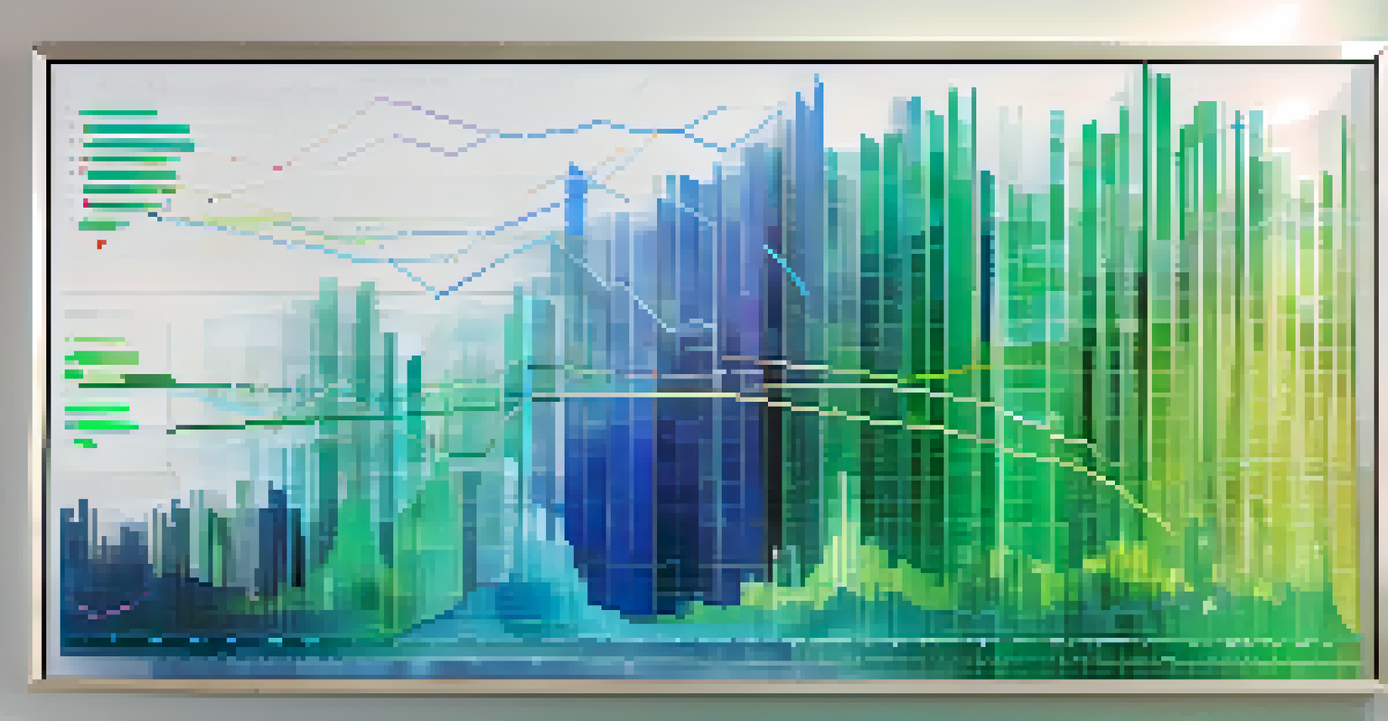 An abstract digital illustration of vibrant charts and graphs representing market trends on a gradient background.