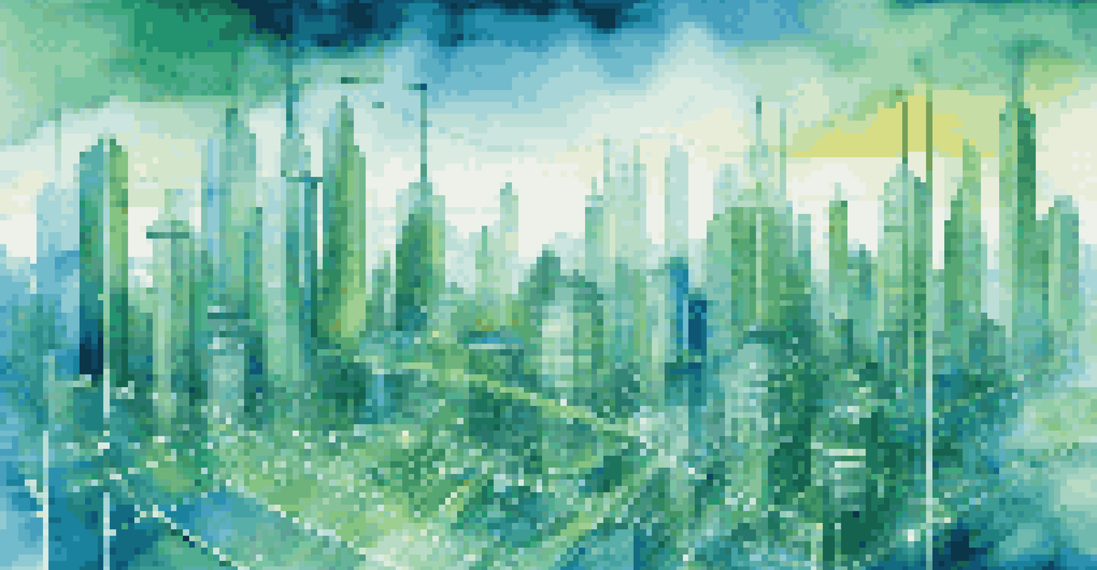 An abstract image representing AI analytics in investment with city skyline.
