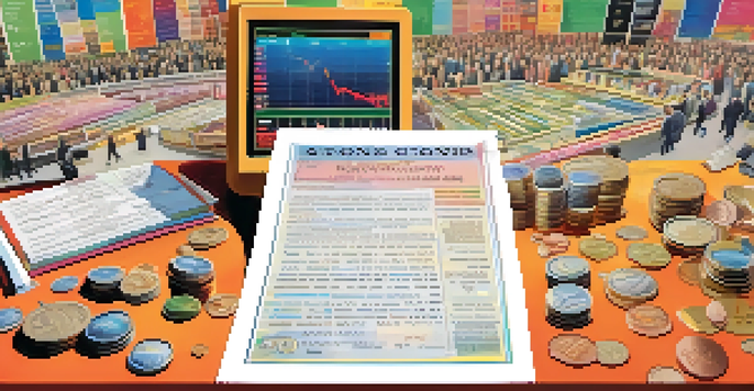 A split-screen image showing a lively stock market scene on one side and a tranquil bond certificate scene on the other.