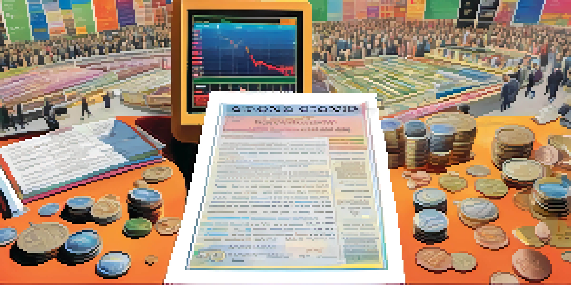 A split-screen image showing a lively stock market scene on one side and a tranquil bond certificate scene on the other.