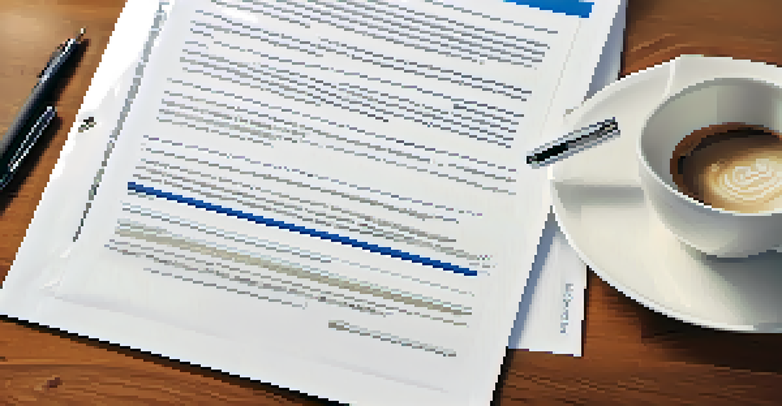 A close-up of an ethical policy document on a desk with a pen and coffee cup.