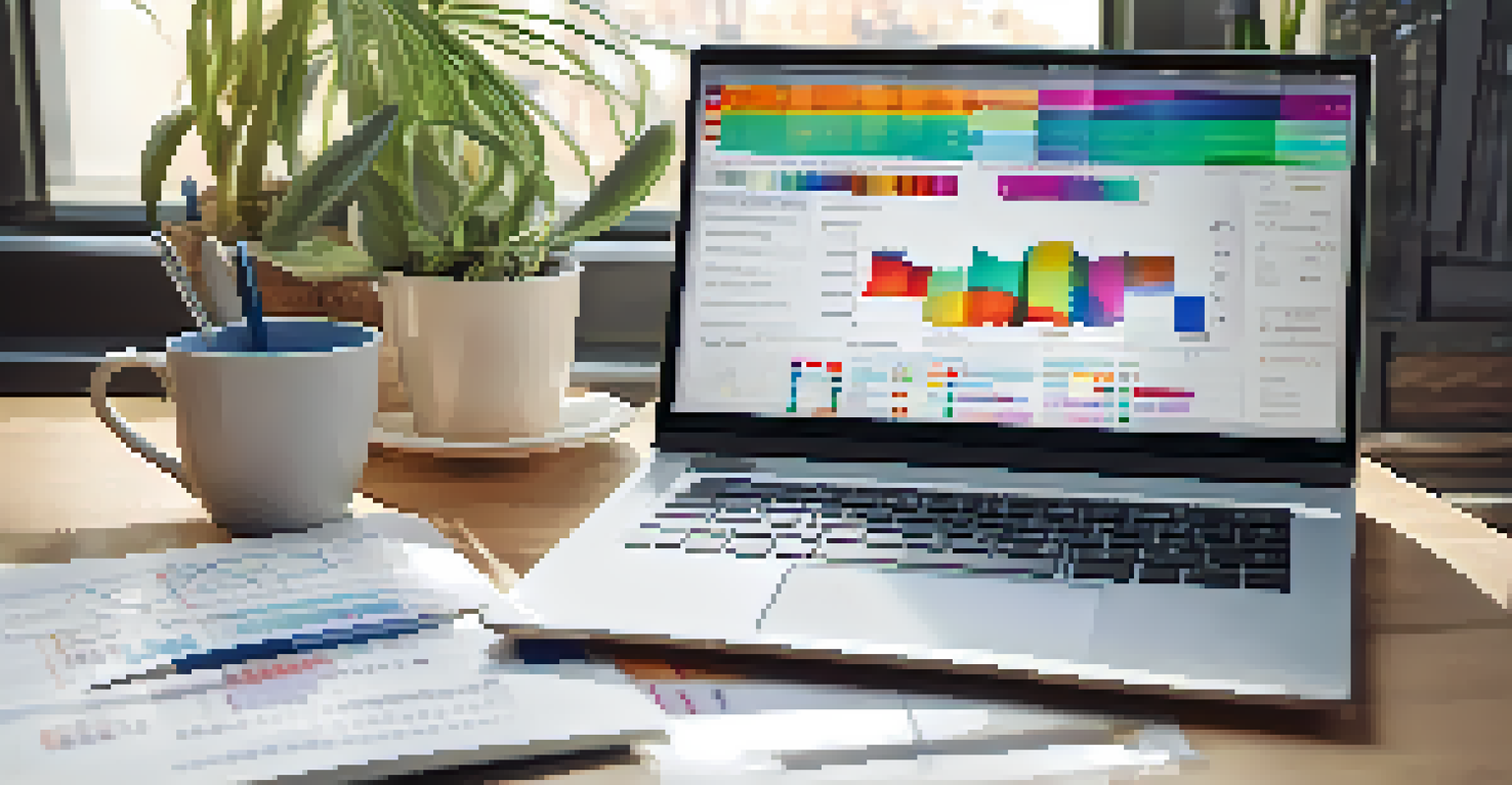 A laptop showing financial planning software with charts and a notepad, in a stylish workspace with natural light.