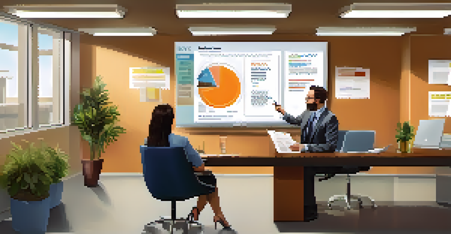 An HR representative explaining stock options to an engaged employee in a modern office setting.
