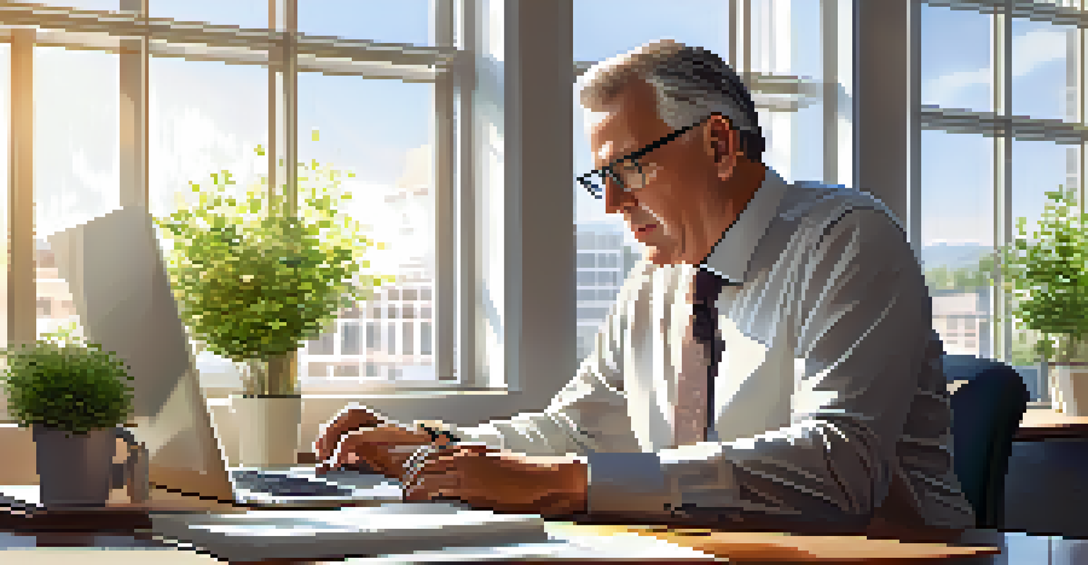A professional reviewing retirement plans in a bright modern office.