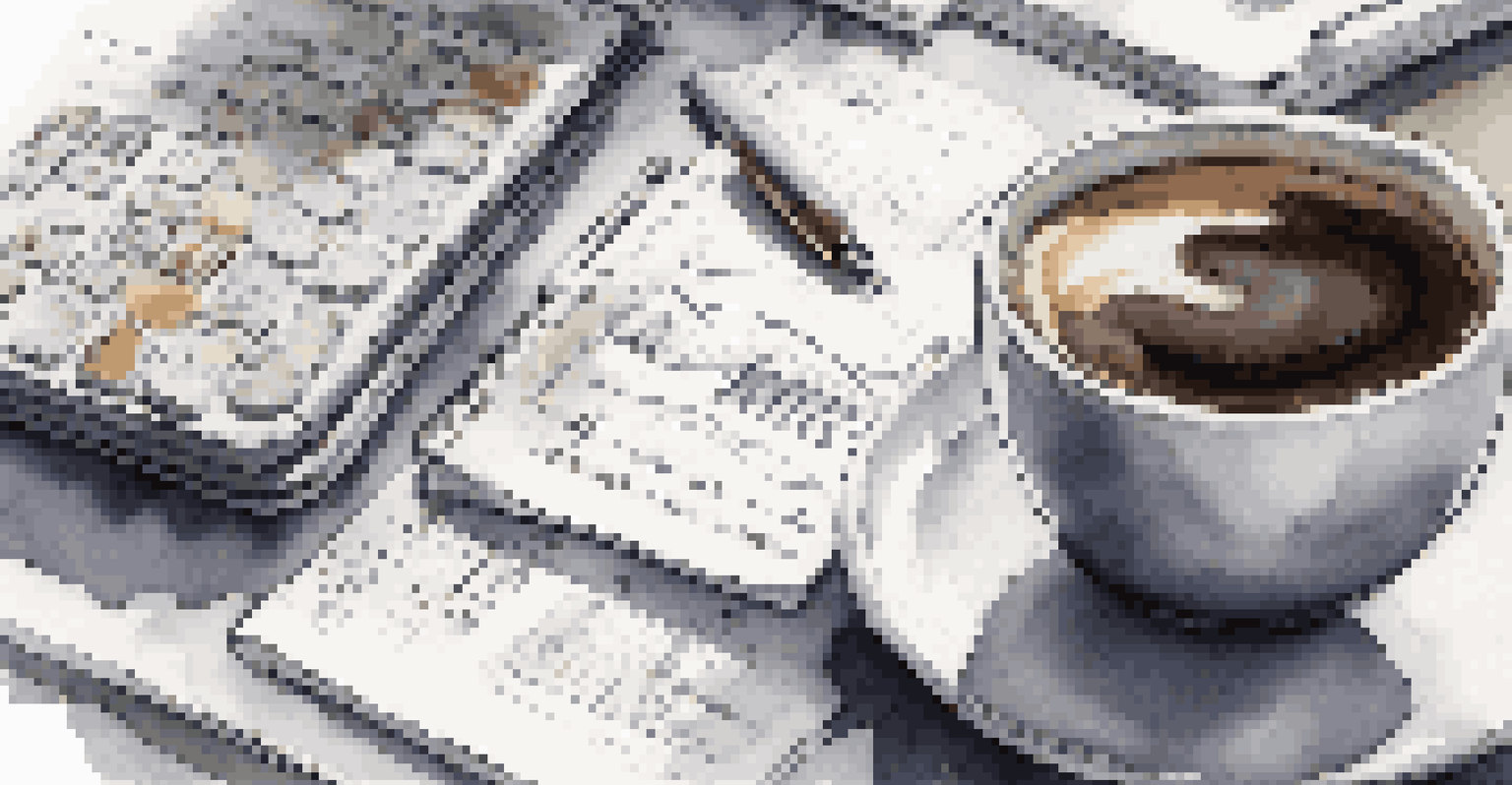 A hand holding a pen over a notepad with notes on real estate investments, with a laptop and coffee cup in the background.