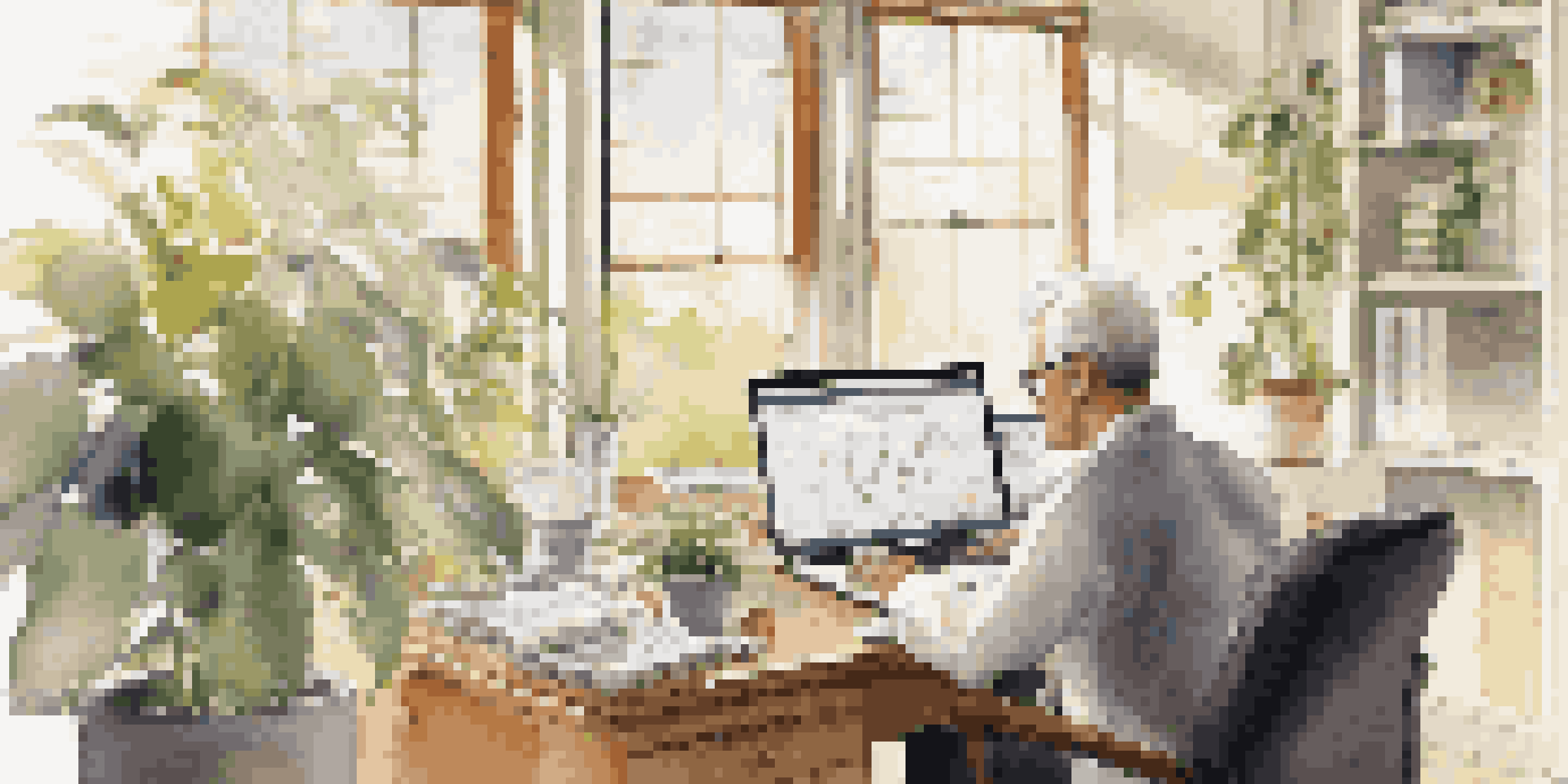 A professional person in an office looking at retirement account options on a laptop with financial documents around.