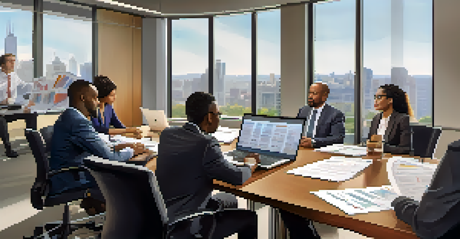 A diverse group of investment advisors collaborating in a brainstorming session around a conference table.