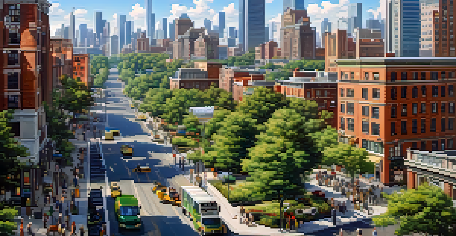 An aerial view of a city experiencing urban growth, with a mix of old and new buildings and bustling streets.