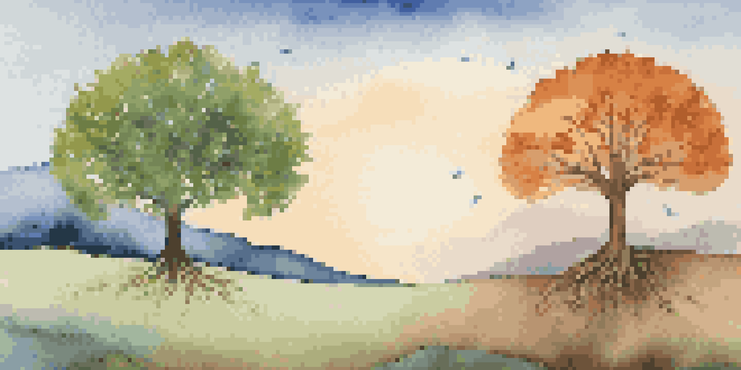 A visual representation of the business lifecycle stages, including a seedling, small tree, flourishing tree, mature tree, and a tree losing leaves against a gradient sky.