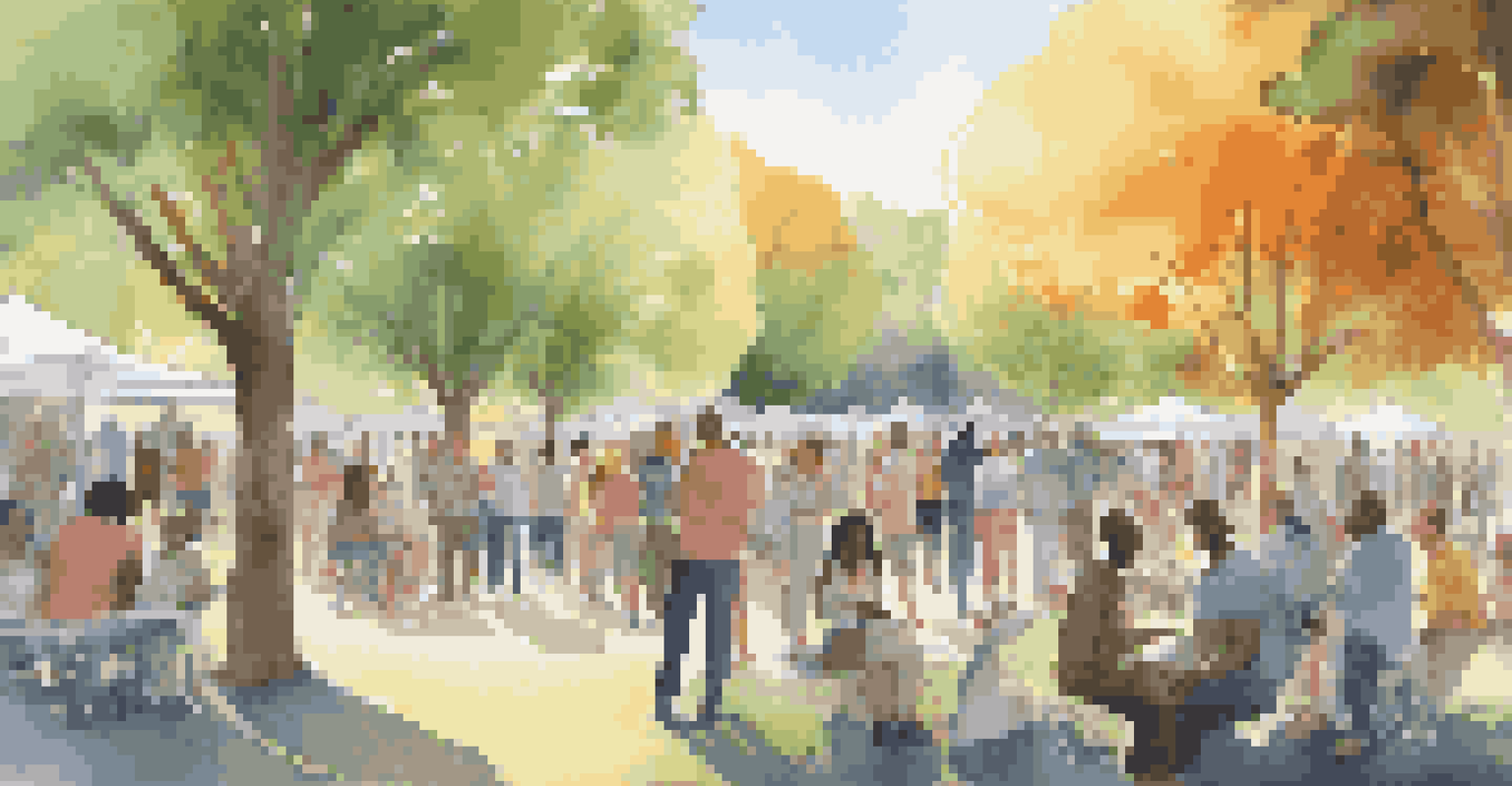 A diverse group of people in a park discussing cryptocurrency with banners promoting transparency.