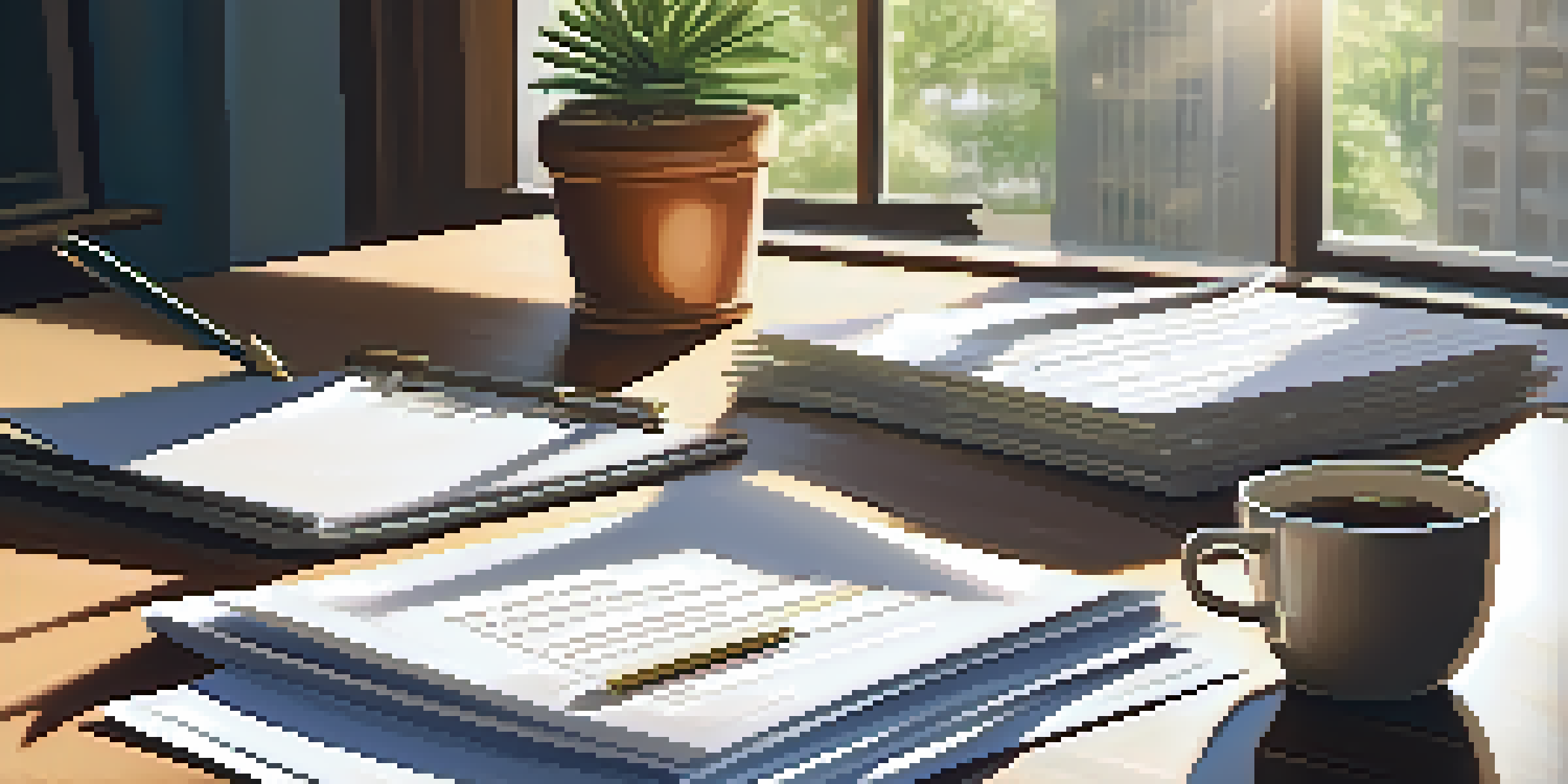 A financial planner's office with a wooden desk, laptop, and natural light streaming through a window.