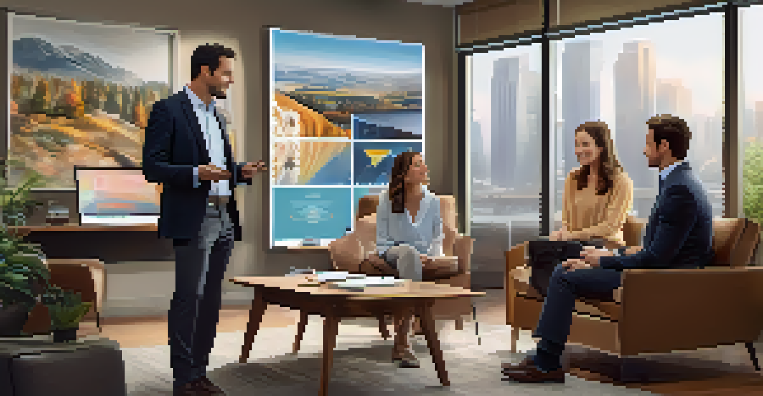 A financial advisor explaining investment strategies to a young couple in a cozy office environment.