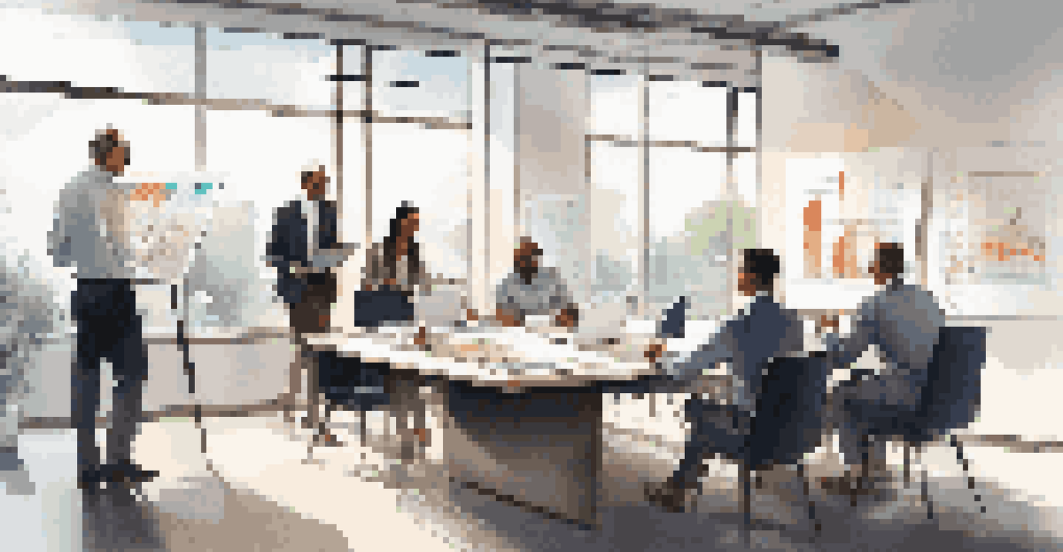 A diverse group of business professionals discussing ROI strategies in a modern office setting.