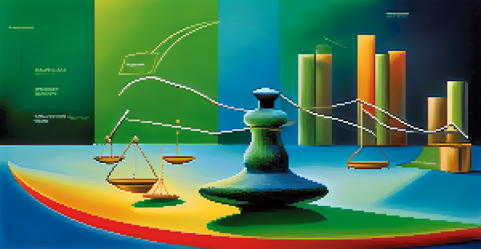 An abstract image symbolizing risk management in finance with colorful graphs and scales.