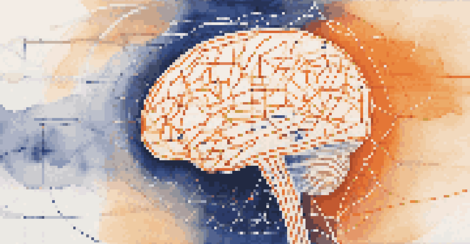 An abstract image of a brain made of lines and nodes in a gradient background, symbolizing the connection between intuition and investment.
